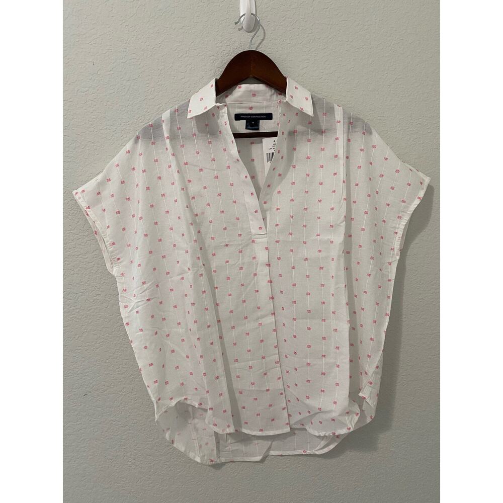 French Connection Oversized Sheer Blouse XS–M/L White Pink Gauze Boxy Top